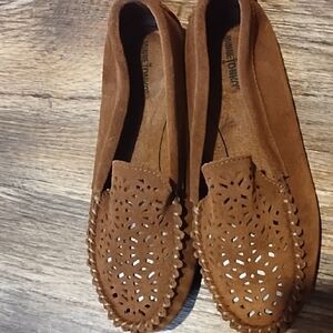 Minnetonka Tan Perforated Moccasins
